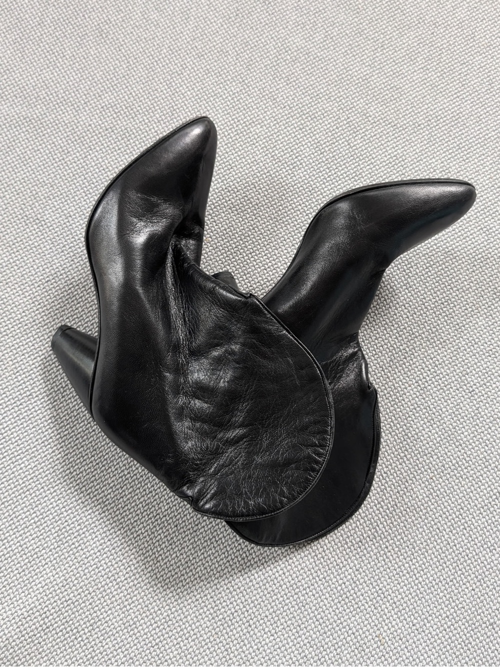 Vintage WALTER STEIGER Black Soft Nappa Leather Fold-Over Cone Heel Ankle Boots